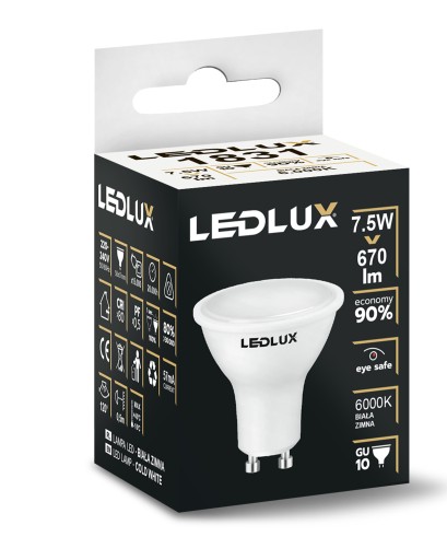 LED žiarovka GU10 7,5W = 70W SMD 6000K studená Premium LEDLUX nebliká