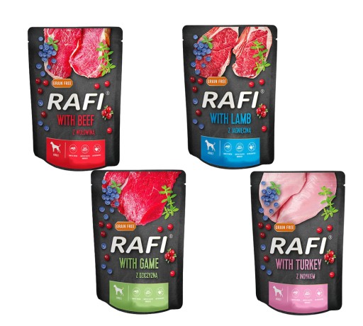 Mokré krmivo RAFI pre dospelých psov - mix 4 príchutí - 4x300g vrecúško