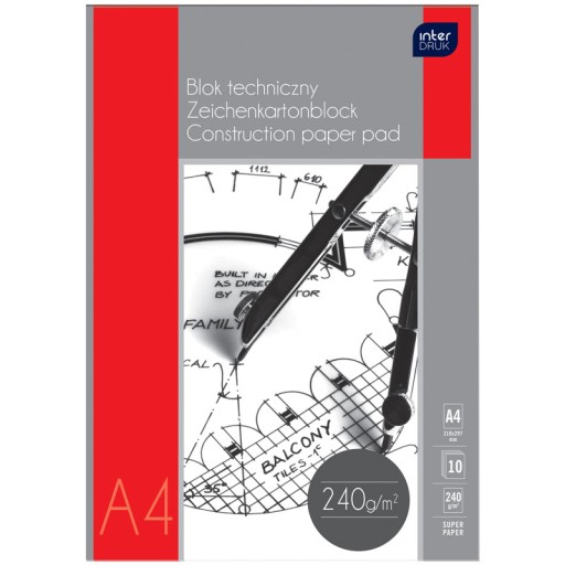 Technický blok A4, biely, 240 g/m2, Premium, Inte