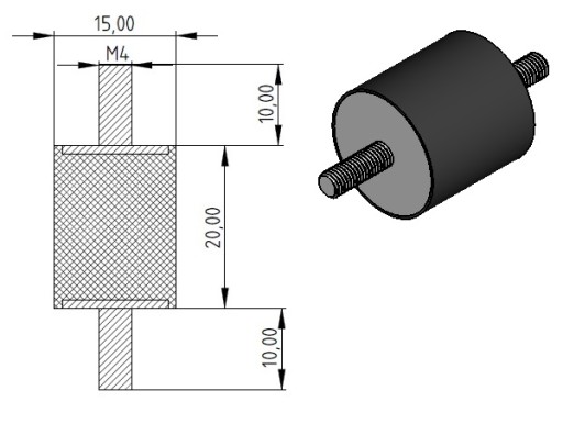 VIBROIZOLATOR A 15x20 M4 Tlmič, gumový vankúš