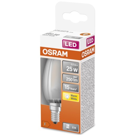 LED SVIEČKOVÁ žiarovka E14 2,5W 2700K Filament OSRAM