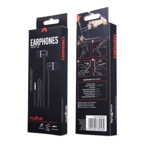 Drôtové slúchadlá do uší Maxlife s 3,5 mm jackom