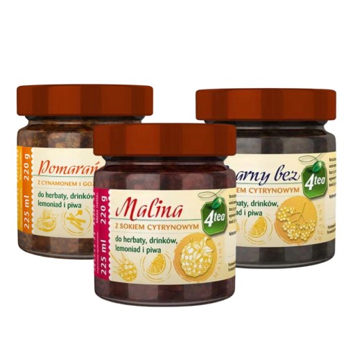 4 čajová súprava pomaranč so škoricou, bazou, malinou 3x225ml