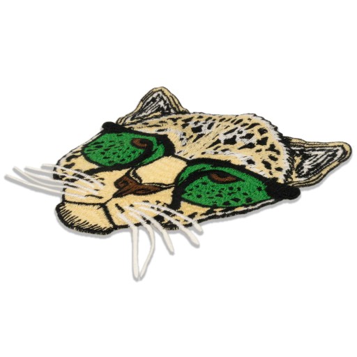 PATCH výšivka Leopardí kocúr so zelenými okuliarmi