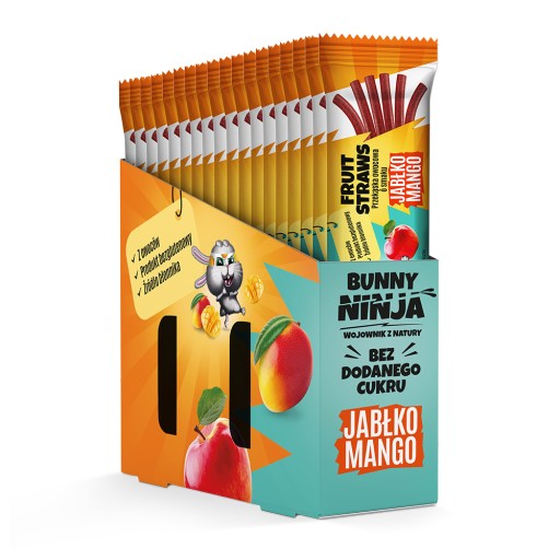 BUNNY NINJA Ovocný snack pre deti Paličky Jablko Mango Listy 16g.