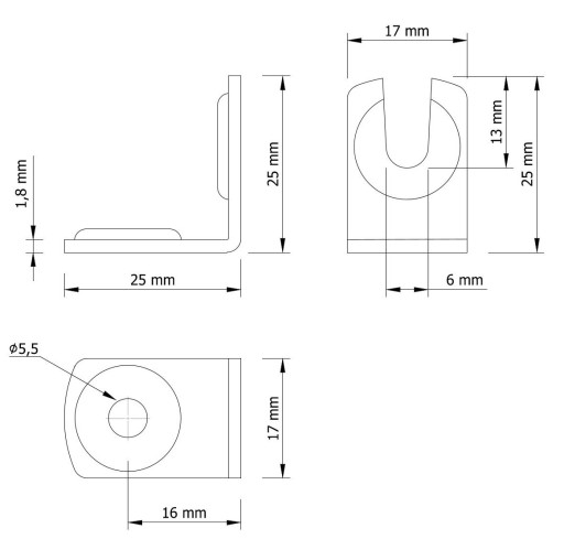 4x oceľový montážny uholník 25 X 25 mm