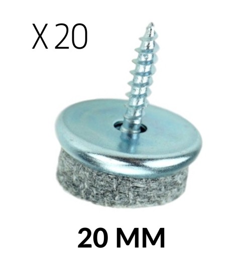 20x kovový klzák priemer 20 mm s plsťou a skrutkou