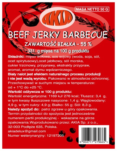 BEEF JERKY BARBECUE,BBQ 50G, AKIA