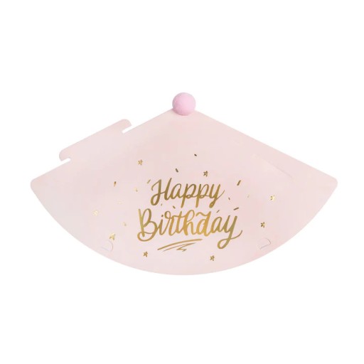 Ružová čiapka Happy Birthday s brmbolcom