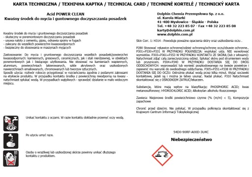 DOLPHIN ACID POWER CLEAN odstraňuje cementové a omietkové usadeniny, čistí škáry 1L