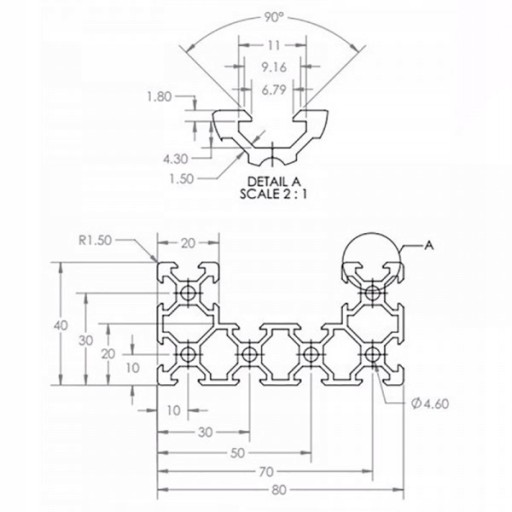 HLINÍKOVÝ PROFIL C-BEAM VSLOT 4080 10cm NA MIERU