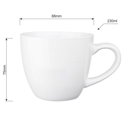 KERAMICKÁ ŠÁLKA, BIELA 250 ML, NA KÁVU, ČAJ