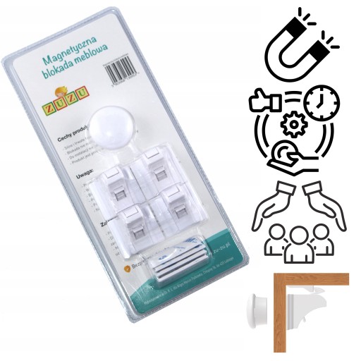 Magnetické zámky Detská ochrana nábytku, skríň a zásuviek, 4 ks