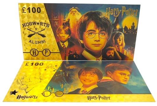 Harry Potter 100 librová krásna pozlátená bankovka