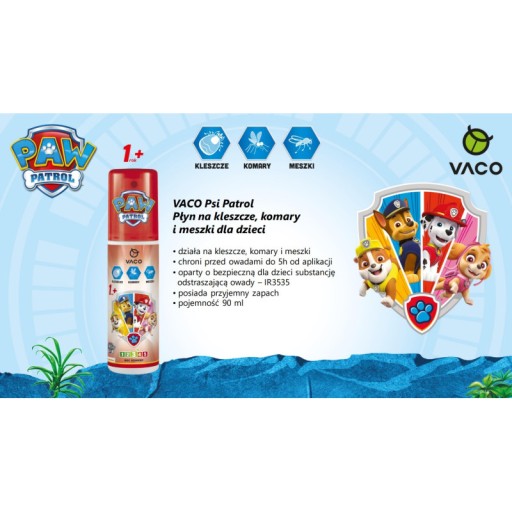 VACO Paw Patrol tekutina pre deti 1+ proti komárom, muchám a kliešťom 90ml