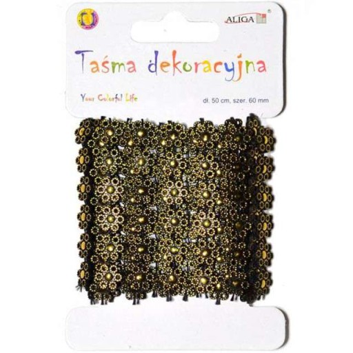Čipkovaná STUHA, čierno-zlatá STUHA, KVETY