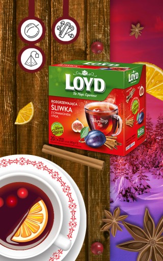 Zimný hrejivý čaj Slivka Figa Zázvor Škorica Sladké drievko 20 T. LOYD