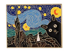 ŠPIČKOVÝ ZLATÝ KOVOVÝ ODZNAK MAČKA MAČIATKA STARRY NIGHT VAN GOGH