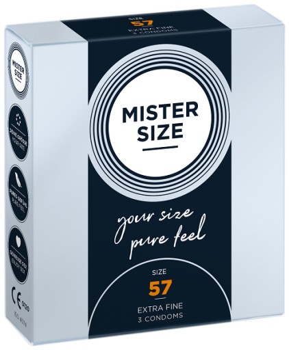 Kondómy MISTER VEĽKOSŤ 57 mm prispôsobené na obvod, 3 kusy