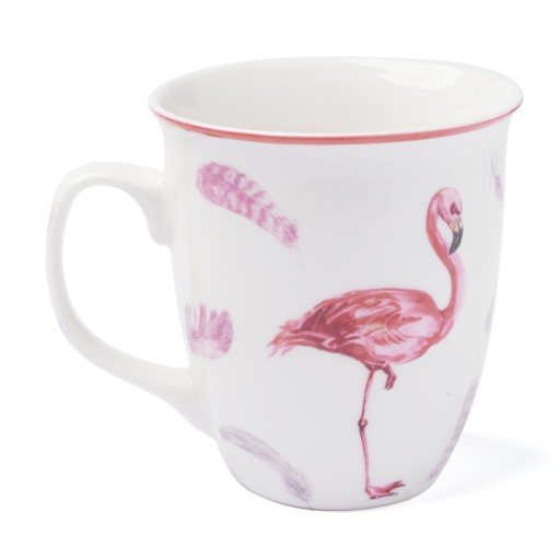 VEĽKÝ PORCELÁNOVÝ hrnček na kávu a čaj 550ml BIELY S FLAMINGINGMI KRÁSNY