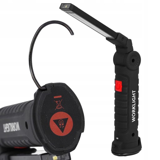 Dobíjacia LED dielenská baterka s COB magnetom, funkčné USB 5v1