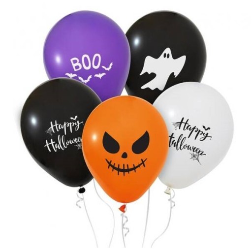 HALLOWEEN BALÓNKY OZDOBY OZDOBY ČIERNA FIALOVÁ ORANŽOVÁ 30cm 5ks