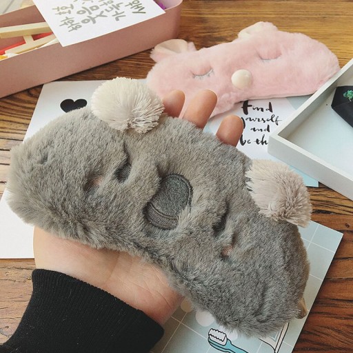 Čelenka maska na oči do lietadla na spanie s gumičkou, srsť medvedíka koala