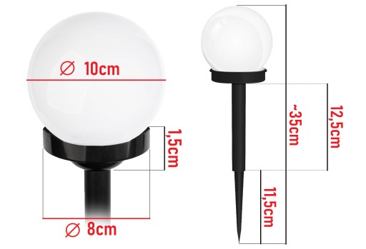 Solárne záhradné svietidlo BIELA GUĽA s hrotmi 10 cm LED