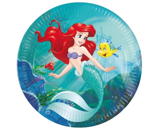 Papierové taniere Morská panna Ariel Disney Birthday Party 23 cm 8 ks.
