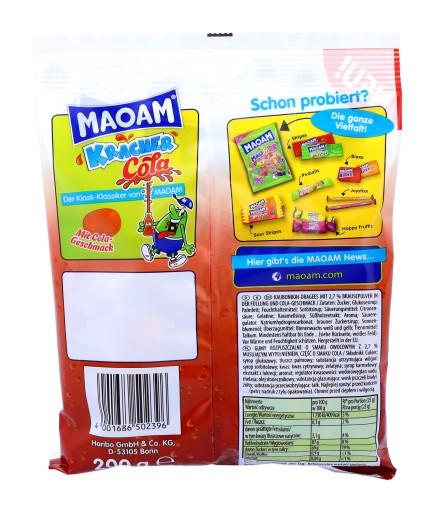 HARIBO MaOaM Cola Colowe ovocné žuvačky 200g DE
