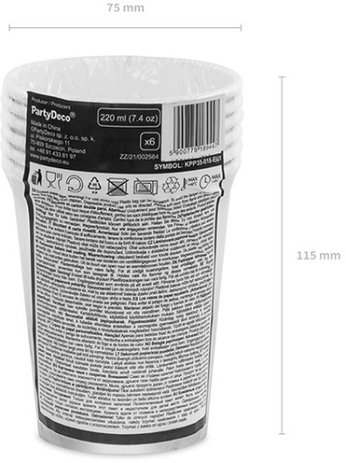 STRIEBORNÉ papierové poháre na NARODENINY, Silvestra, svadbu, 220 ml, 6 ks