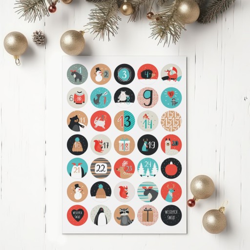 Vianočné nálepky, adventný kalendár, list A4