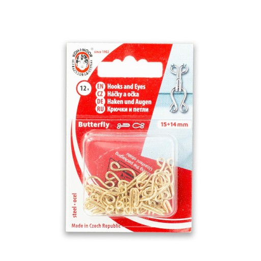 Háčiky na oblečenie 15+14mm zlaté, 12 sád