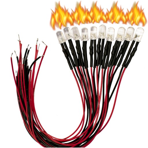 LED DIODY 5mm PLAMEŇ 7 FAREB 12V kábel 20cm