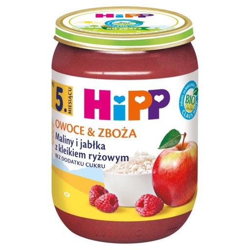 HiPP Maliny a jablká s bio ryžovou kašou, 190g