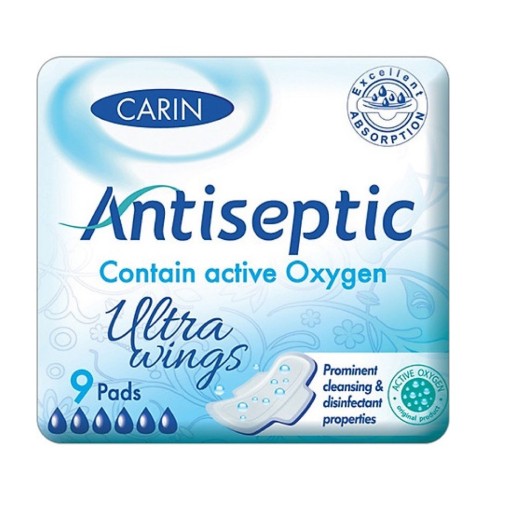 CARIN Antiseptické ultratenké hygienické vložky s krídelkami Ultra Wings 9 ks