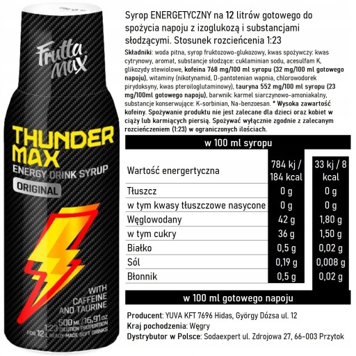 FRUTTAMAX THUNDER MAX ENERGY DRINK SIRUP Ikonická chuť RED BULLA SODASTREAM
