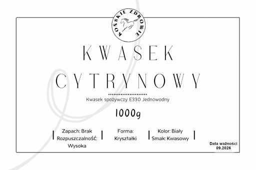 KYSELINA CITRÓNOVÁ Kyselina jedlá E330 1000g Z KOŃSKÉHO ZDROWIE