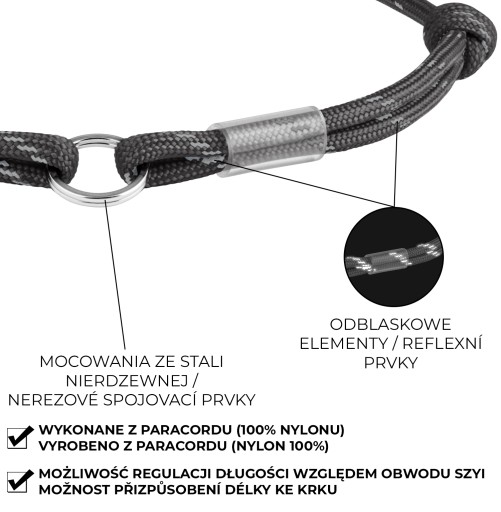 Šnúrka na štítok, reflexná, veľkosť S, čierna
