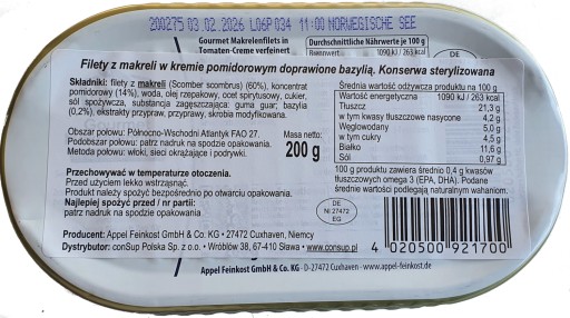 Filet z makrely v paradajkovom kréme Appel 200g