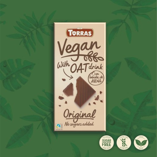 VEGÁNSKA OVSNÁ ČOKOLÁDA BEZ PRIDANÉHO CUKRU, BEZLEPKOVÁ 100 g - TORRAS