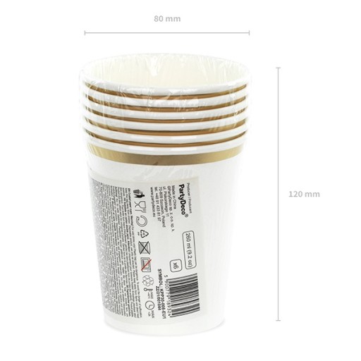BIELE NARODENINOVÉ PAPIEROVÉ POHÁRKY, 260 ml, 6 kusov