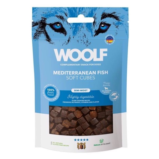 WOOLF prírodná pochúťka, jemné kocky stredomorskej ryby 100g