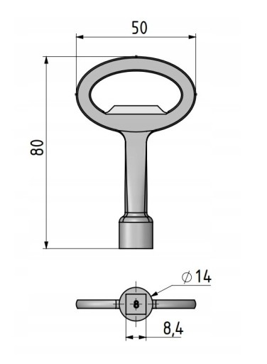 Pochrómovaný kovový dlhý kľúč, 8mm štvorcový