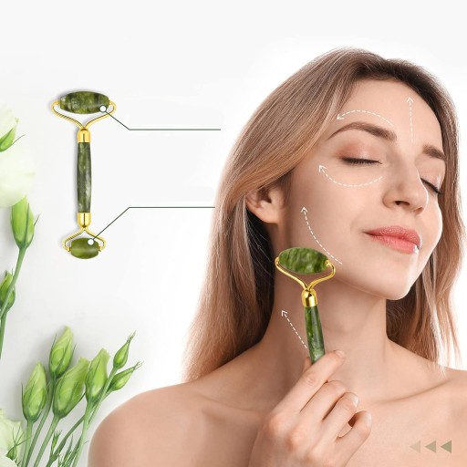 ROLLER MASSAGER pravý nefritový kameň na tvár + sada GUA SHA