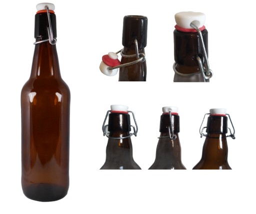 Fľaše na pivo s kvasom, sýtené, sklenená zátka, klipsový uzáver