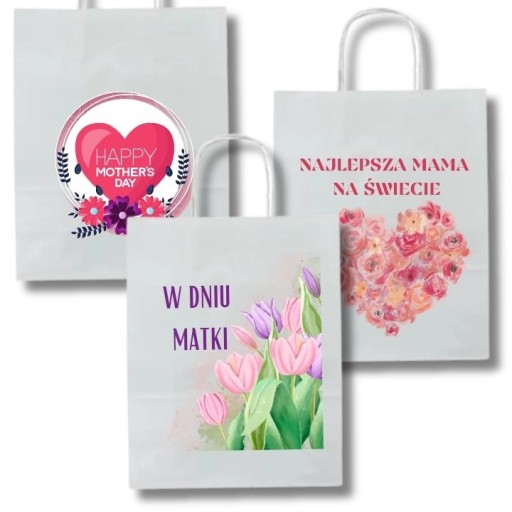 TAŠKY Z BIELEHO PAPIERA POTLAČENÉ 32X15X25 10 ks