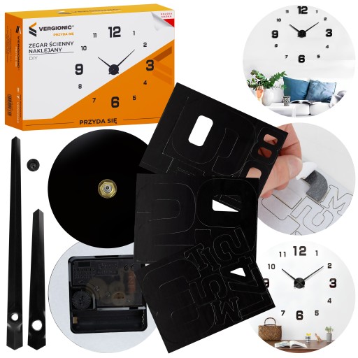 Nástenné hodiny nalepené na stenu Silent DIY LOFT Modern Black 40cm