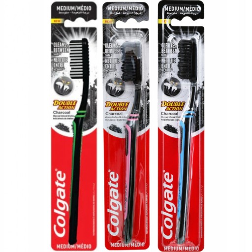 Klasická zubná kefka Colgate Charcoal Double, čierna a oranžová