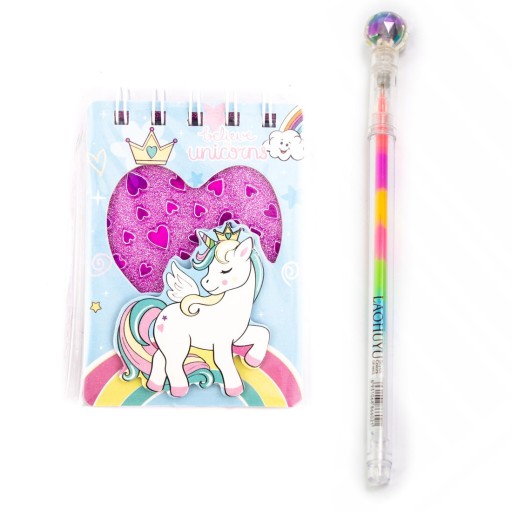 UNICORN MINI NOTEBOOK S FINISH PISATEROM, RÔZNYMI VZORMI